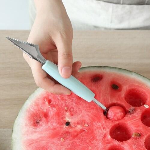 2 in1 Dual-head Stainless Steel Carving Knife Fruit Watermelon Ice Cream Baller Scoop Stacks Spoon Home Kitchen Accessories