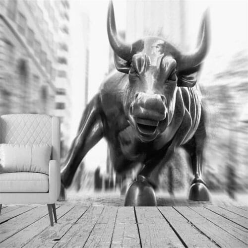 Custom 3D wallpaper mural wall street copper bull black and white background wall living room bedroom decoration wallpaper