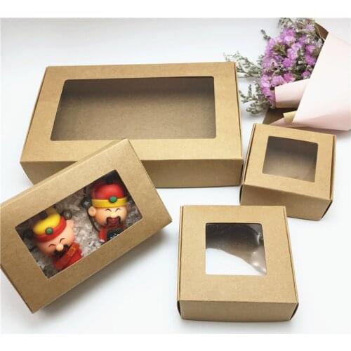 50pcs Paper Wedding Favor Gift Box Kraft Paper Cookies Candy PVC Windows Boxes Birthday Party Supply Accessories Packaging Box