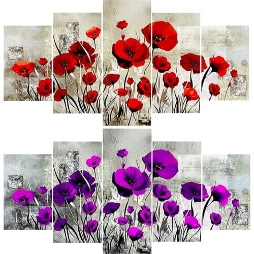 5D DIY Full Drill Diamond Diamond Painting 5 Pieces Painting Flower Diamond Painting Home Decoration Gift Craft Hanging Painting