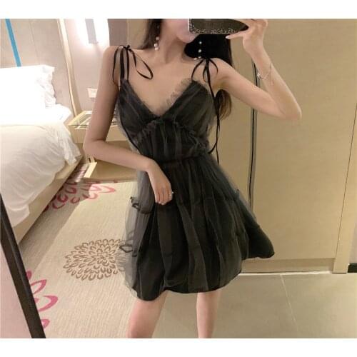 B4347 Summer 2020 new womens fashion nice temperamental sexy backless V neck net gauze shoulder strap dress cheap wholesale