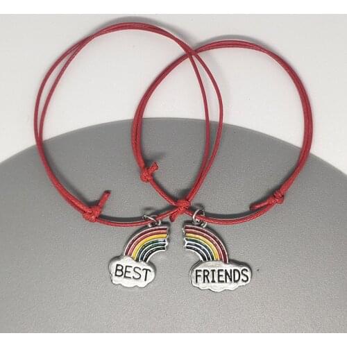 2 Pcs Best Friend Rainbow Couple Bracelet Adjustable Boy Girls Friendship Hand Bracelet Lucky Red Black Rope Women Men Jewelry