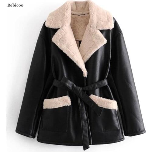 Brand New Winter Women Faux Sheepskin Coats Thicken Faux Leather Lambs Wool Fur Jacket Black Motorcycle Female Outwear Hot