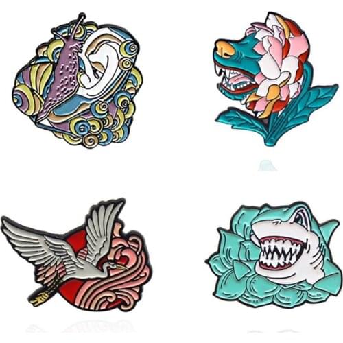 Cartoons Anime Shark Snails Lapel Pins Badges Women Enamel Brooches For Backpack Fashion Vintage Brooches Badges Pins Jewelry