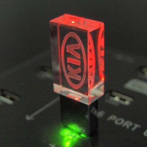 128GB Crystal USB Pendrive 2.0 with Car Logo KIA Flash Drive 4GB 8GB 16GB 32GB USB Drive 2.0 Memory Stick LED Photography Gifts