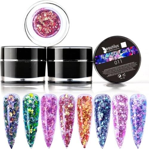 Beautilux Bing Nail Gel Polish Holographic Mermaid Sequins Gels Lacquer UV LED Gloss Glitter Winter Nail Art Gel Varnish 10g