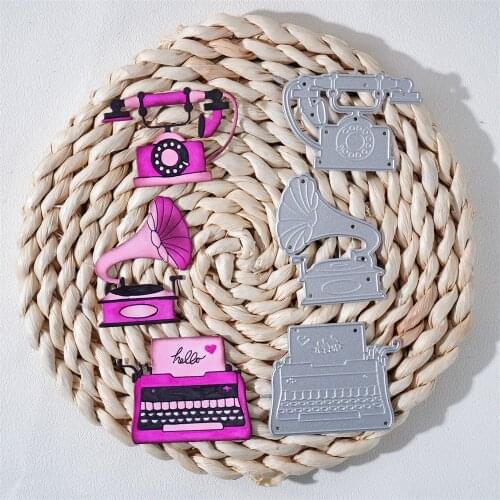 InLoveArts Craft Retro Gramophone Metal Cutting Dies Cut Die Mold Typewriter Scrapbook Paper Craft Knife Mould Stencils Dies DIY