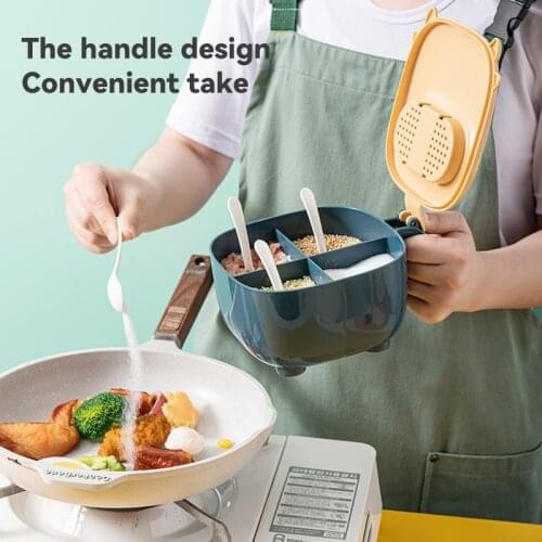 Nordic Style Cartoon Moo Cow Seasoning Box 4 Grids Spice Jar Shaker Salt Pepper Storage Organizer Kitchen Canister Sets Gadgets