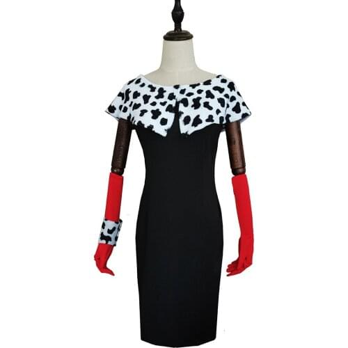 Cruella De Vil Cosplay Costume Print Dress Outfits Halloween Carnival Suit