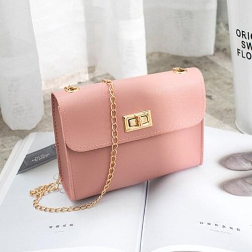 Fashion and Simple Ladies Bags New Trendy Shoulder Bag Wild Chain Messenger Bag PU Solid Color Small Square Bag 2021