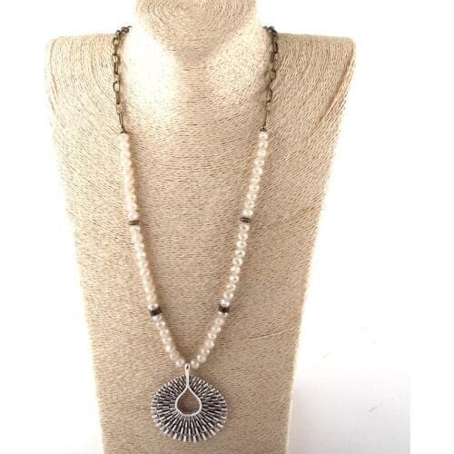Fashion Jewelry Glass Crystal Long Chain Metal Pendant Necklaces For Women Ethnic Necklace