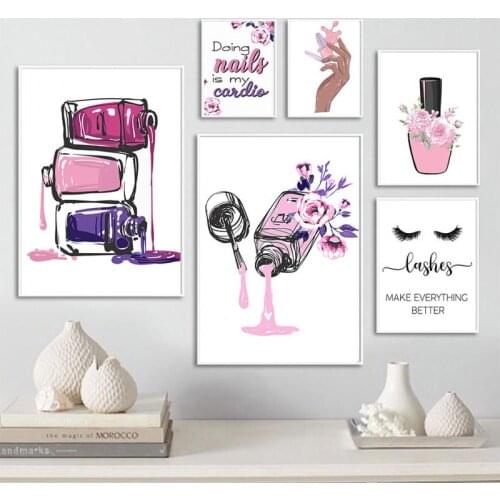 Fashion Abstract Nail Salon Mascara Canvas Painting Nordic Modern Cartoon Wall Art Posters Home Decor Beauty Shop Girl Bedroom