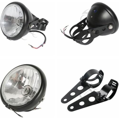 Motorcycle 5-3/4" Amber Clear Headlight With Fork Mount Brackets For Harley Bobber Cafe project bike