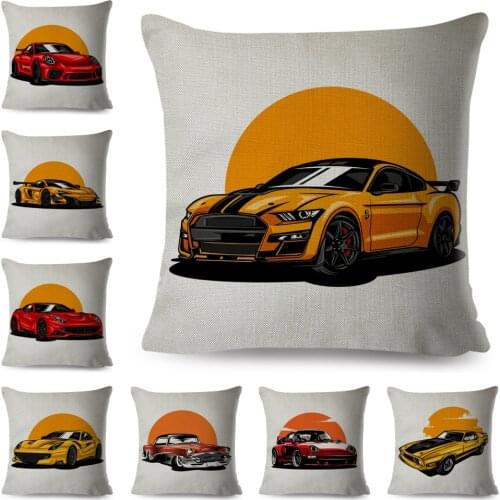 Cartoon Supercar Cushion Cover Decor Hypercar Classic Car Print Pillowcase Polyester Pillow Case for Sofa Home Children Room
