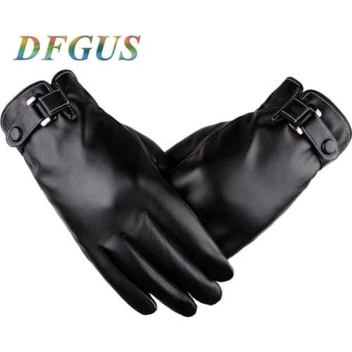 Mens Leather Gloves Black Full Finger Winter Gloves Touch Screen Mittens Windproof Guantes Male Business Male Winter Gloves