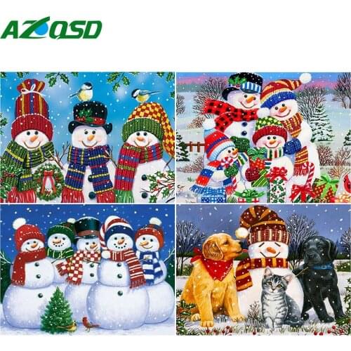 AZQSD Full Kits Diamond Art Painting Kits Snowman Dog Winter Needlework Diamond Embroidery Scenery Mosaic Home Decoration