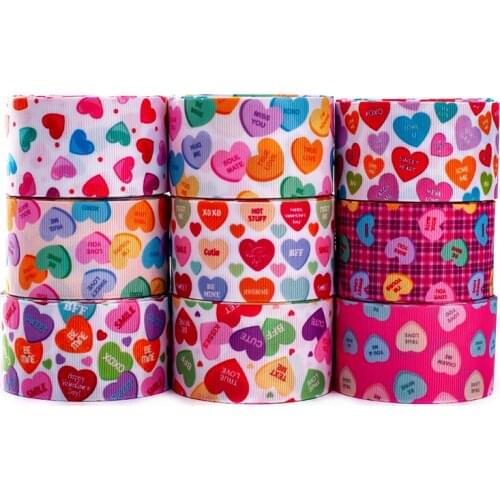 Random set 5/10/20 styles 22/25mm Valentines Day pattern ribbon, each 1yard