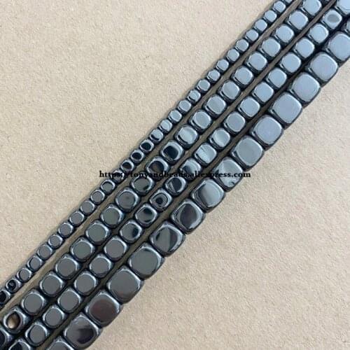 Natural Smooth Square Shape Black Hematite Stone Loose Beads 4 6 8 MM 15" Pick Size For Jewelry Making
