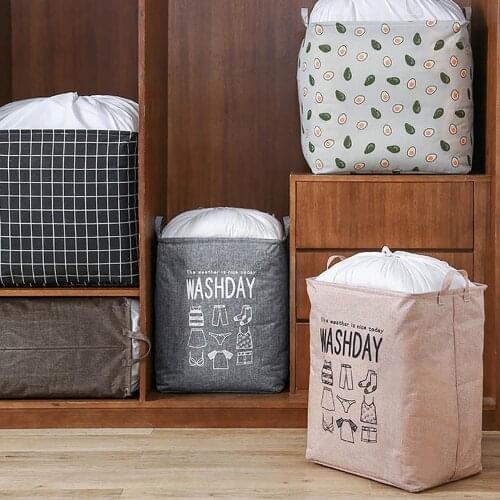 100L Portable Clothes Organizer Cotton Linen Quilt Storage Bags Household Clothes Sorting Bags Moving Luggage Packing Bag