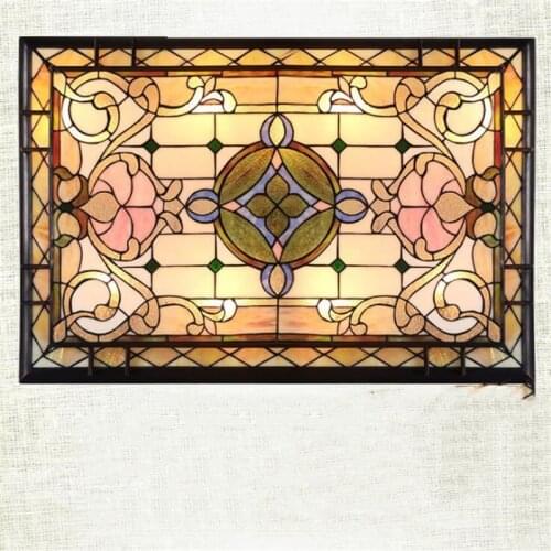 Tiffany Ceiling lamp Handmade Glass Baroque Vintage Luxurious Rectangle Ceiling Lamp for Foyer Bed Room Balcony 98*66 cm 1125
