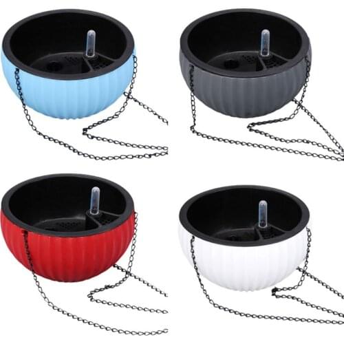 Self Watering Hanging Planter for Indoor Outdoor Round Plastic Basket for Flowers Plants Includes Chain and Water Level