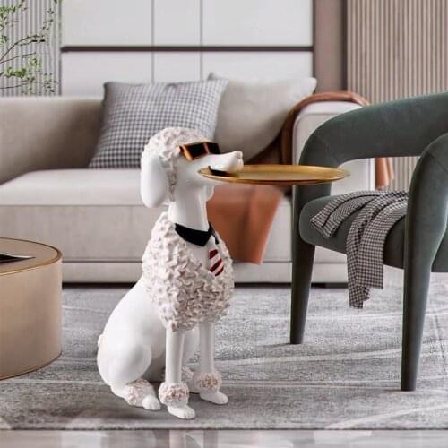 Home Decor Resin Statues Home Decoration Accessories Dog Cute Tray Poodle Large Landing Sculpture Creative Living Room Ornaments