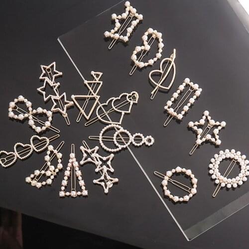 Women Geometric Crown Star Pearl Hairpins Women Hair Clips Pins Barrettes Accessories For Women Girls Hair Hairclip Headdress