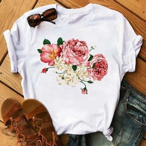 Women Printing Floral Flower 90s Cartoon Ladies Streetwear Style Fashion Clothes Print Tee Top Tshirt Female Graphic T-shirt