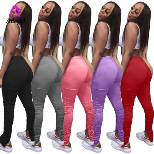 2020 Summer Women Pants High Waist Leggings Trousers Split Bottom Stack Pants Sexy Fold Pleated Casual Stacked Pants Sweatpants