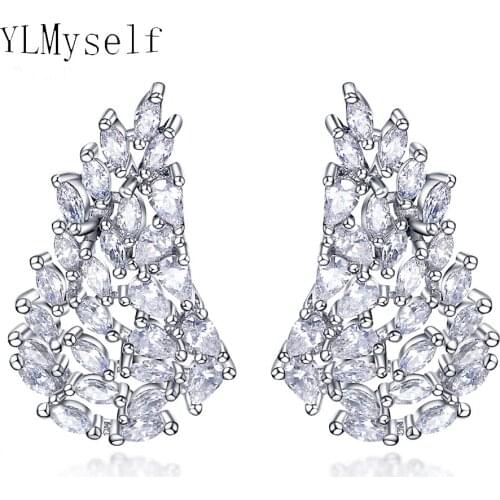 Limited quantity sales women earrings clear shiny cubic zirconia crystal jewelry female OL designer earring