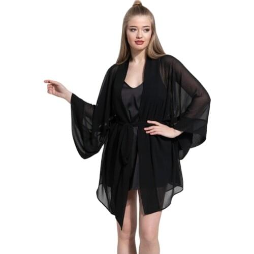 Kimono Bathrobe Satin Robes Satin Robe Ladies Dressing Summer New Nightwear Robe Homewear Womens Black Chiffon Kimono pareo