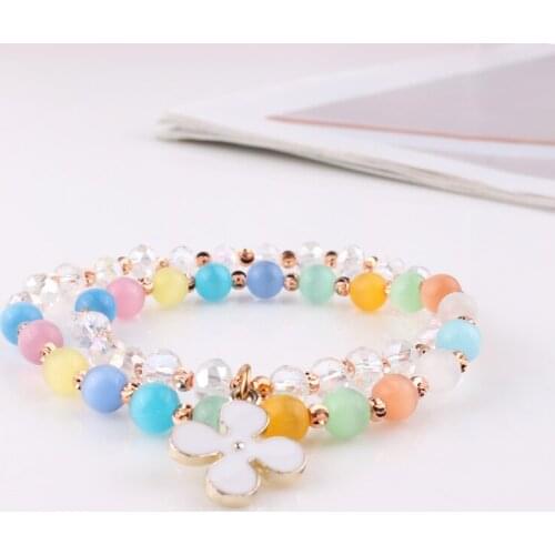 TODOX Brand Korea bracelet color Crystal beads opals bracelet wedding gift 2 laps with Small pendant lady bracelet contracted
