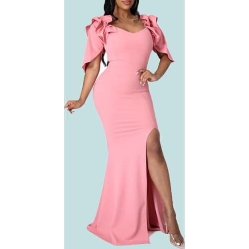 Nice formal women evening party dress with side split bodycon off shoulder pink yellow designer female summer sexy dresses club