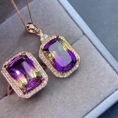 100% Natural and Real Ametrine jewelry set Natural Real Ametrine 925 sterling silver 1pc pendant,1pc ring