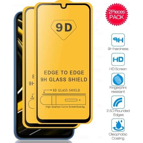 2pcs 9d full glue screan protector tempered glass for xiaomi poco m3 m 3 pocom3 global version 6.53'' armor tremp sheet film
