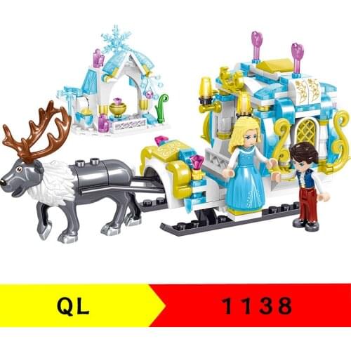 273pcs QL1138 Building Blocks Elk Sleigh Castle Ice and Snow Season Series Childrens Educational Assembling Toys Gifts