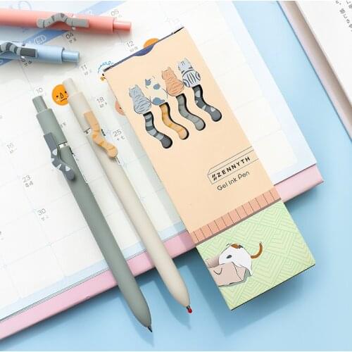 4pcs/set Cute Cat Gel Pen Cartoon Design 0.5mm Ball Point Black Ink Writing Signature Kawaii Office School Stationary H6602