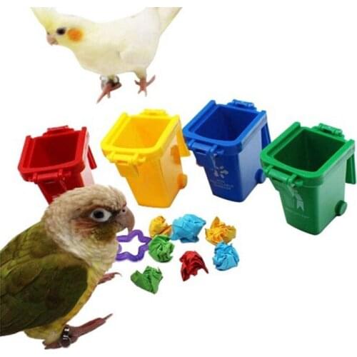 4 Pcs /Set Mini Trash Can Toy Parrot Intelligence Training Toys Garbage Bin Peony Toy Pet Birds Parrot Supplies