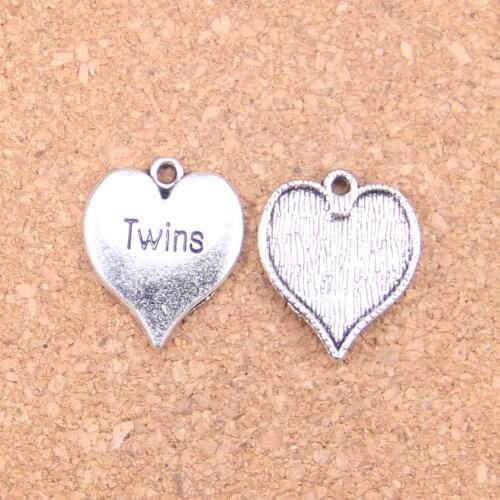 62pcs Charms heart twins 21x17mm Antique Pendants,Vintage Tibetan Silver Jewelry,DIY for bracelet necklace