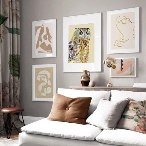Abstract Line Color block Geometric owl Wall Art Canvas Painting Nordic Posters And Prints Wall Pictures For Living Room Decor
