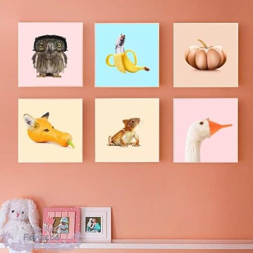 Abstract Creative Design Poster Fish Banana Pineapple Duck Canvas Painting Wall Art Print Fruit Animals Pictures Home Decor