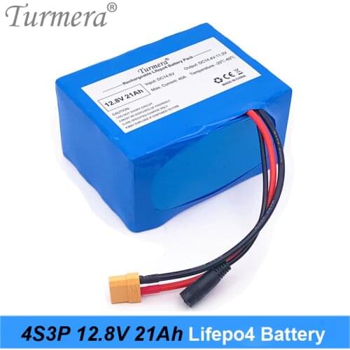 Turmera 32700 Lifepo4 Battery Pack 4S3P 12.8V 21Ah 4S 40A Balanced BMS for Electric Boat and Uninterrupted Power Supply 12V XT90