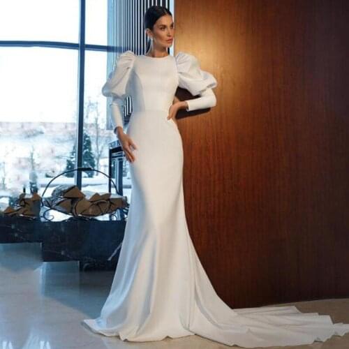 Eightree White Mermaid Wedding Dresses 2021 Sexy Boho Beach Bridal Gowns Long Puff Sleeve Backless Ivory Wedding Gowns Plus Size