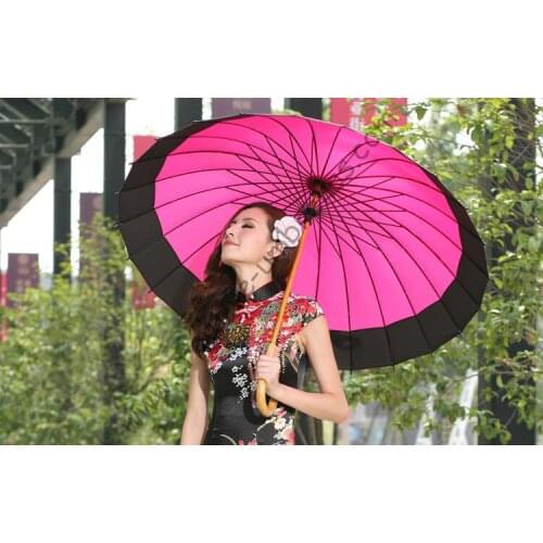 Free shipping,combination fabric,24 ribs wooden umbrellas,14mm wooden shaft and fluted metal long ribs,hand open
