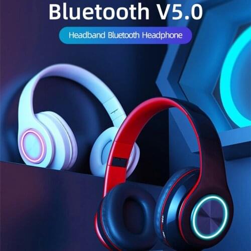 Wireless Bluetooth 5.0 Headphones Colorful Breathing LED Lights Portable Folding Headset With MIC Support TF Card Mp3 Player