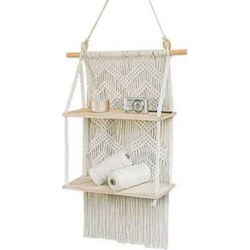 Handmade Wooden Wall Hanging Tassel Floating Shelf Macrame Hanging Planter Basket Plant Hanger Pot Home Decor