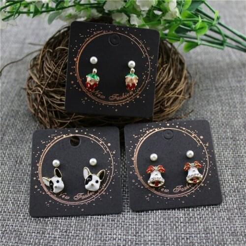 European American style Enamel Dog head Strawberry Bell Fashion cute 2 pieces Set of small Imitation pearls stud earrings
