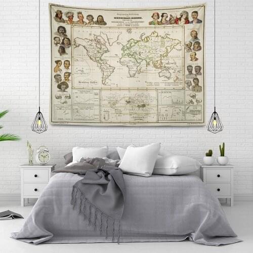 High Definition Fabric World Map Tapestry, Wall Hanging, Watercolor, Letter, Table Cover, Yoga, Beach Towel bedroom decoration
