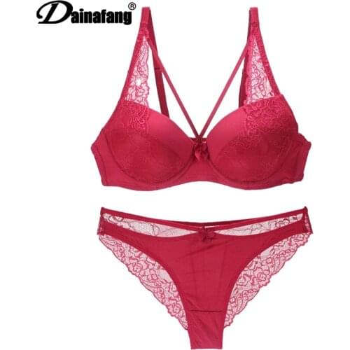 DaiNaFang New Sexy Hollow Products Out Bras Thongs Lingerie Set BCD Embroidered Lace Push Up Women Underwear Bras Pants Sets