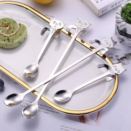 Cat Spoon Coffee Tea Spoons 304 Stainless Steel Small Mini Spoon Set Lovely Mini Scoops Kitchen Gadgets